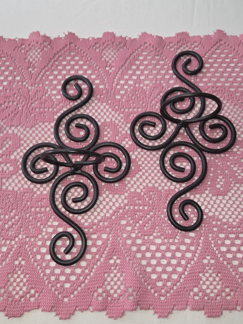 Pair Of Wrought Iron Black Scroll Wall Sconces - Decorative  Swirl Design CP